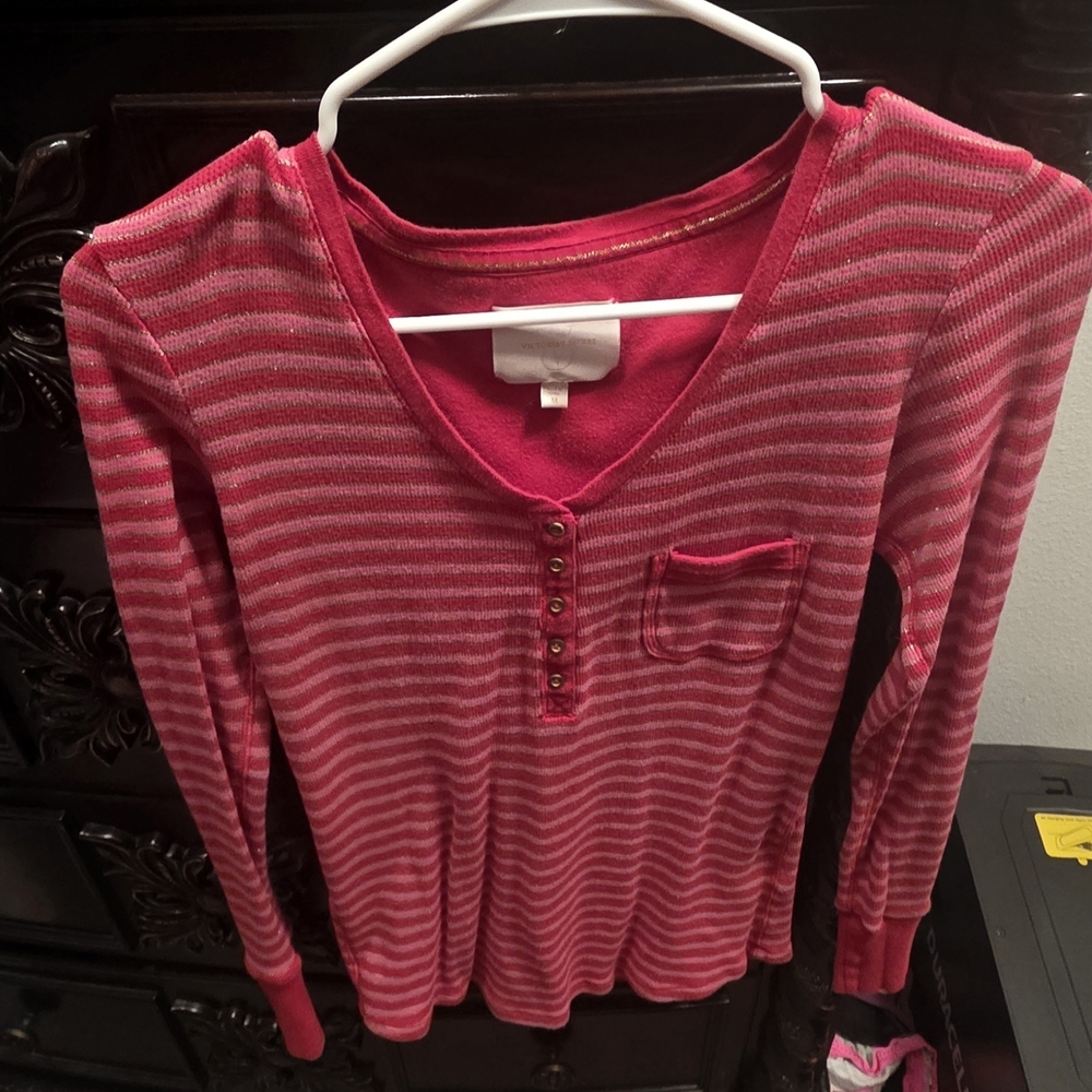 Victoria's Secret Red Striped Top with Gold Buttons